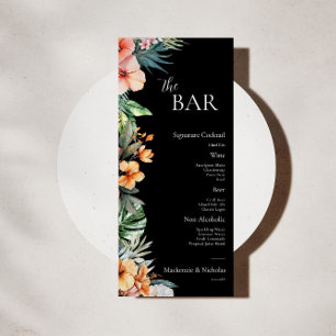 Menu du bar de mariage floral tropical bohème fonc