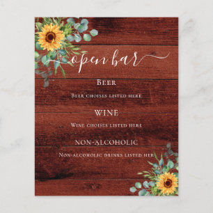 Menu du bar en bois brun tournesols eucalyptus