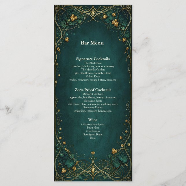 Menu du bar pour le dîner de mariage dans la forêt (Devant)