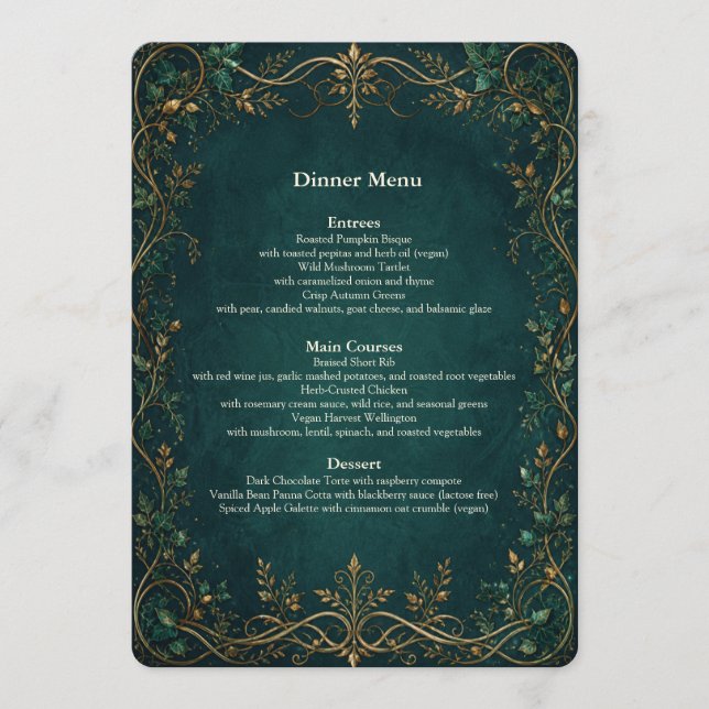Menu du bar pour le dîner de mariage dans la forêt (Devant)