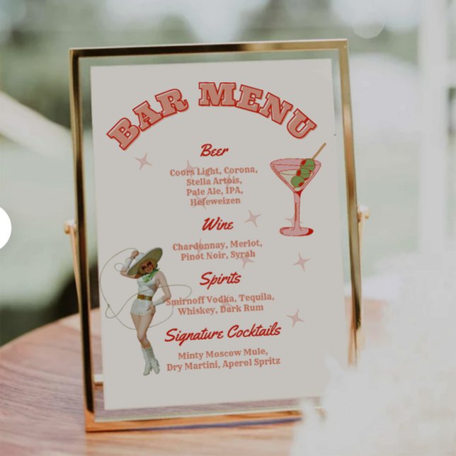 Menu du bar western Cowgirl Cocktails Signature (western wedding bar menu, cowgirl cocktail menu sign, rustic country bar sign, custom rodeo party me)