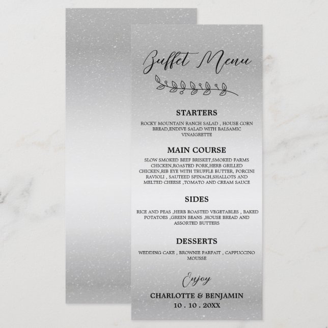Menu du buffet de mariage argenté (Devant / Derrière)