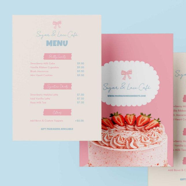 Menu du Café Pink Bow Pâtisserie sur mesure Pastel (Créateur téléchargé)