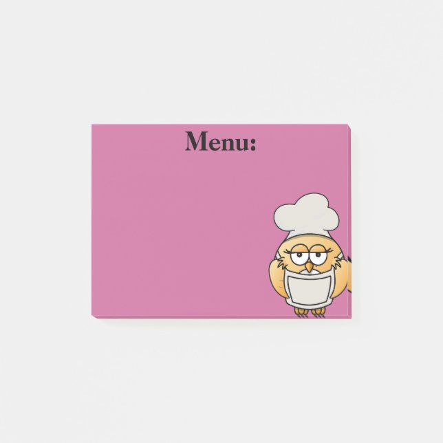 Menu du chef hibou mignon sur post-it rose (Devant)