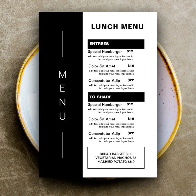 Menu du déjeuner du restaurant noir moderne | List (Créateur téléchargé)