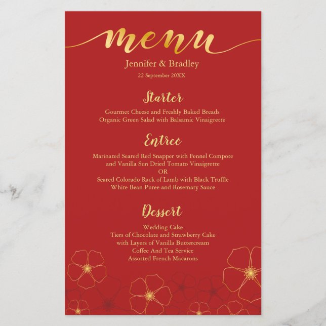 Menu du dîner chinois Cerisiers en fleurs | Couleu (Devant)