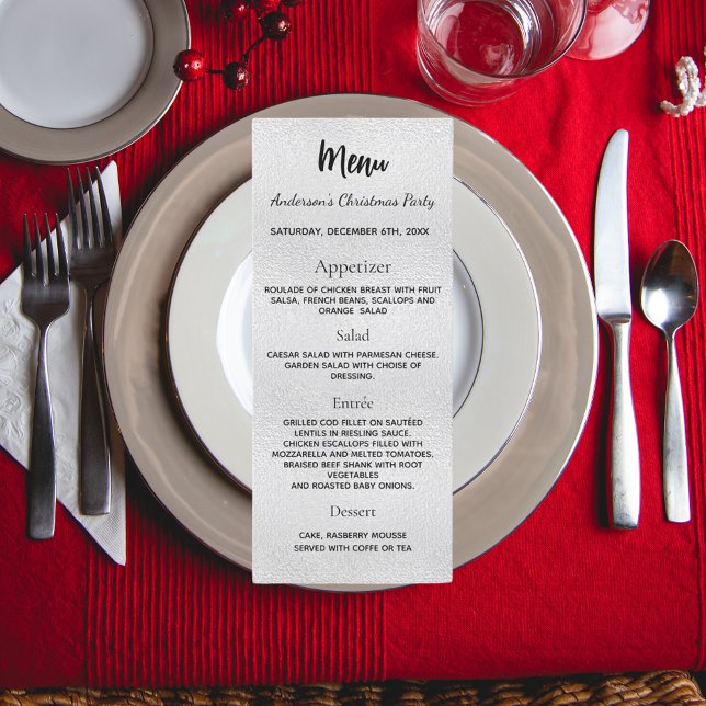 Menu du dîner de la fête de Noël en argent (Créateur téléchargé)
