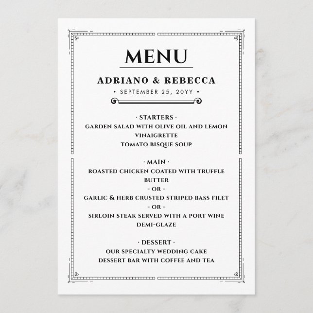 Menu du dîner de mariage (Devant)