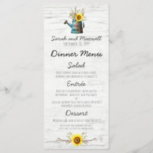 Menu du dîner de mariage à la ferme Sunflower & Ru
