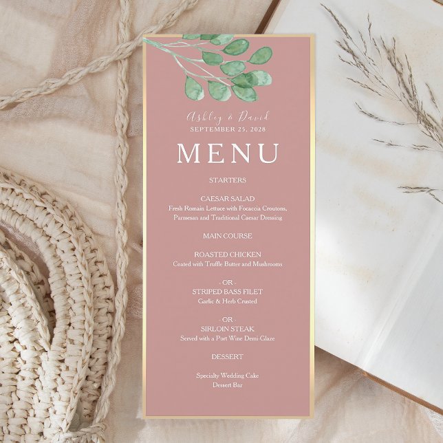 Menu du dîner de mariage botanique Rose Poussiéreu (Créateur téléchargé)