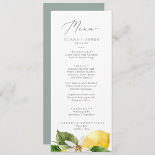 Menu du dîner de mariage moderne Lemon Garden
