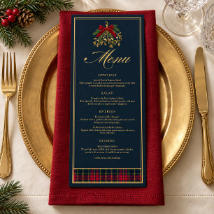 Menu du dîner de Noël Nœud rouge tartan marine