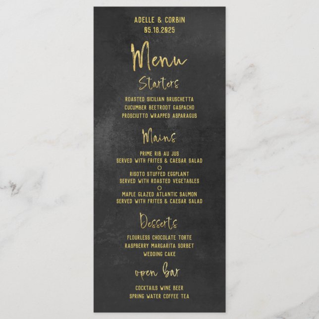 Menu du dîner de Noël Script de calligraphie d'or (Devant)