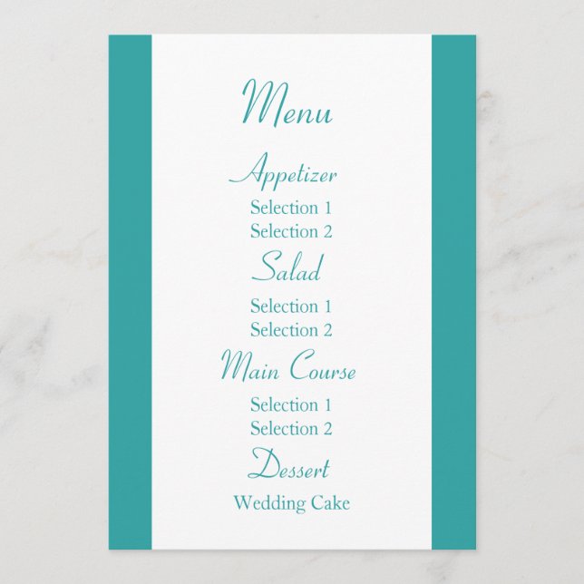 Menu du dîner de réception de mariage bleu et vert (Devant)