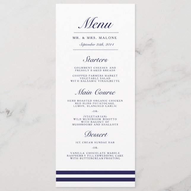 Menu du dîner des Mariages de la Marine Nautique (Devant)