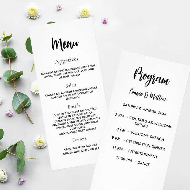 Menu du dîner du programme de mariage blanc noir (Créateur téléchargé)
