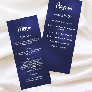 Menu du dîner du programme de mariage bleu marine