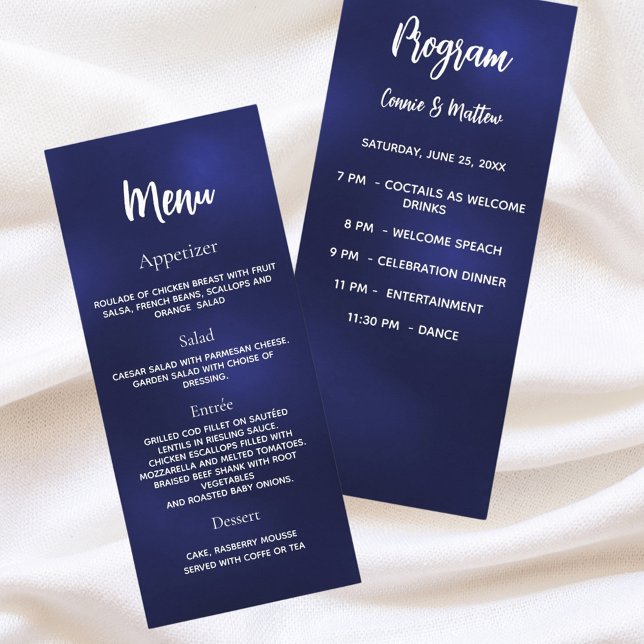 Menu du dîner du programme de mariage bleu marine  (Créateur téléchargé)