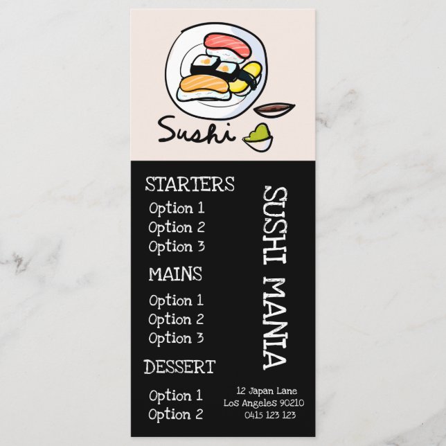 Menu du dîner du restaurant japonais Sushi (Devant)