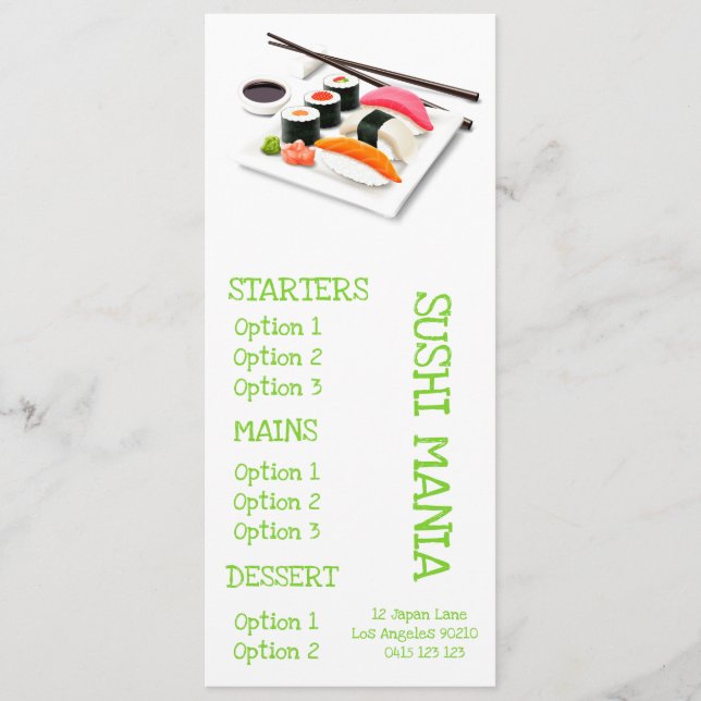 Menu du dîner du restaurant japonais Sushi (Devant)