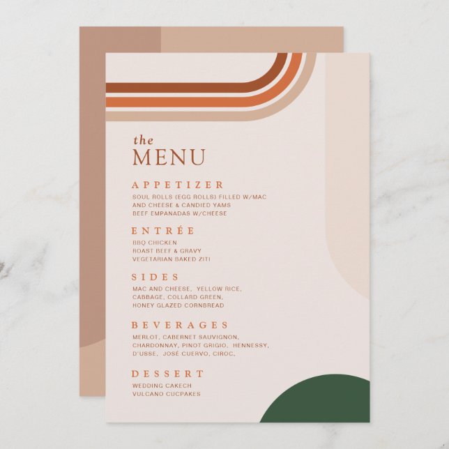 Menu du dîner en terracotta rouille beige Boho Arc (Devant / Derrière)