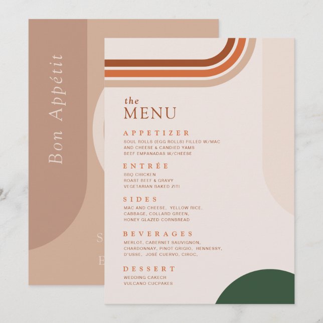 Menu du dîner en terracotte rouille beige Boho Arc (Devant / Derrière)