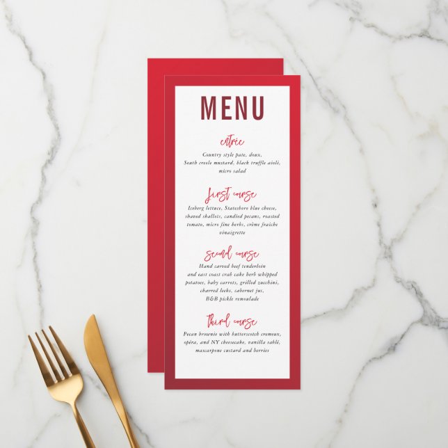 MENU DU DÎNER étoile moderne rouge dégradé de Bour (Devant/Arrière en situation)