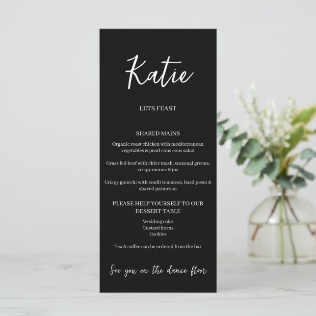 Menu du dîner mariage avec nom de salon (Debout devant)