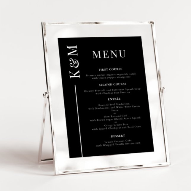 Menu du dîner Mariage Black Clean Line (Créateur téléchargé)