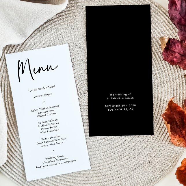 Menu du dîner Mariage de calligraphie noire modern (Créateur téléchargé)