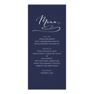 Menu du dîner mariage de la Marine. Bleu simple mo