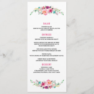 Menu du dîner mariage FLORAL BOHÉMIEN