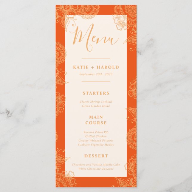 Menu Du Dîner Mariage Mehndi (Devant)