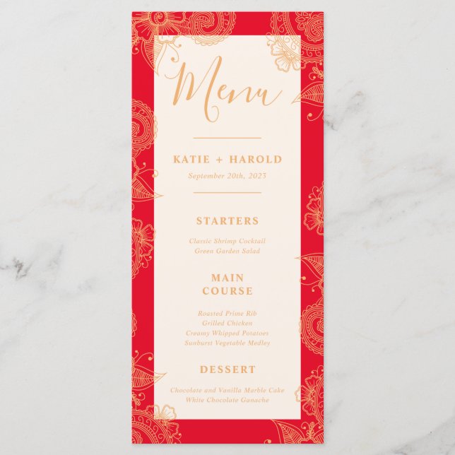 Menu Du Dîner Mariage Mehndi (Devant)