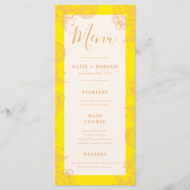 Menu Du Dîner Mariage Mehndi (Devant)