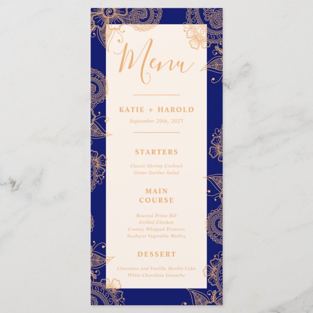 Menu Du Dîner Mariage Mehndi (Devant)