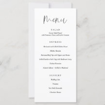 Menu du dîner Mariage minimaliste de typographie