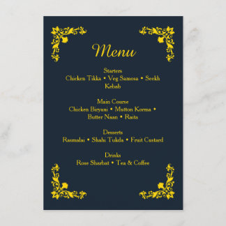 Menu du dîner Regal Contrast Midnight Blue & Gold