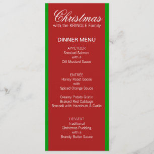 Menu du dîner rouge de Noël