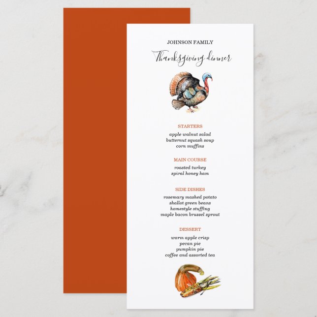 Menu du dîner Wild Turkey Thanksgiving (Devant / Derrière)