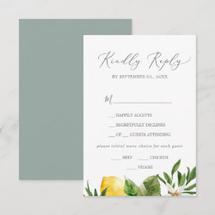 Menu du jardin de citron moderne Choix de la carte