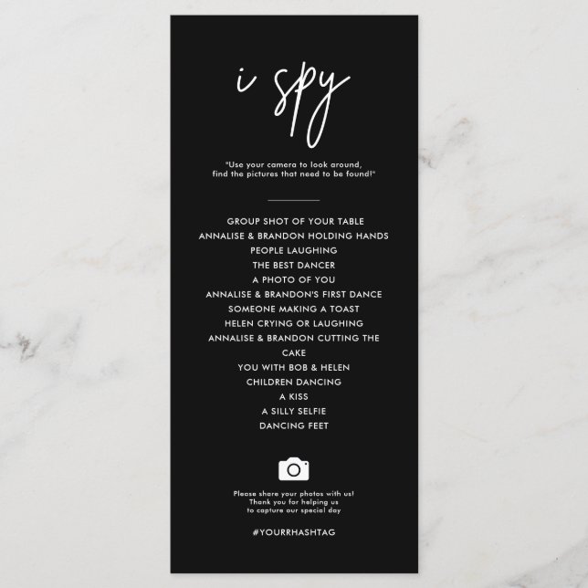 Menu du jeu Mariage de hashtag Black i Spy Modern (Devant)