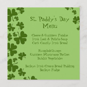 Menu du jour de shamrocks du paddy vert de St