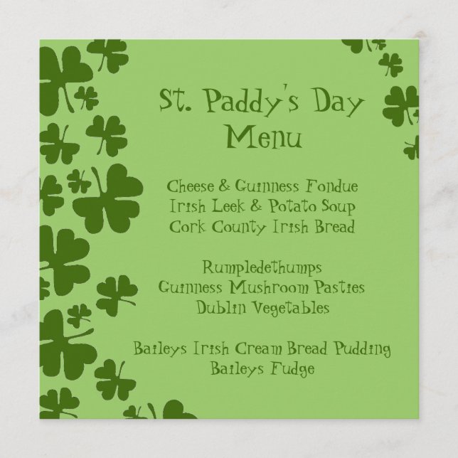 Menu du jour de shamrocks du paddy vert de St (Devant)