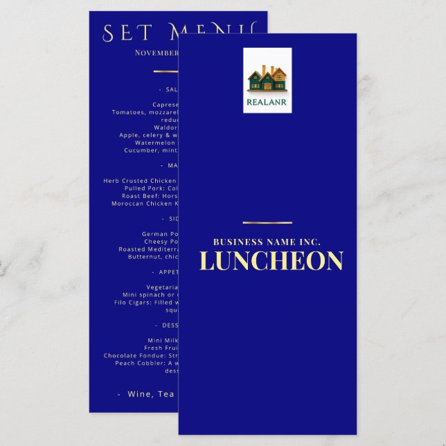 Menu du logo de l'événement commercial d'entrepris (Devant / Derrière)