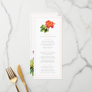 Menu du mariage à l'aquarelle orange rose de thé h