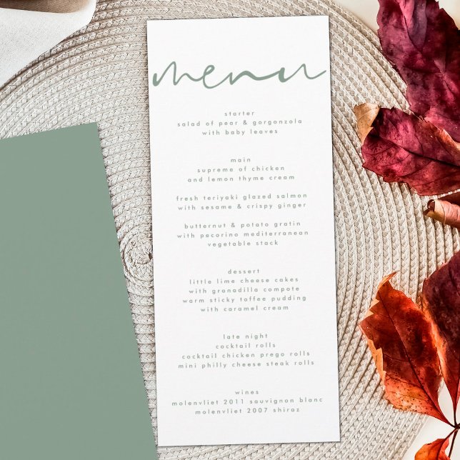 Menu du Mariage blanc neutre moderne Sage Green (Créateur téléchargé)