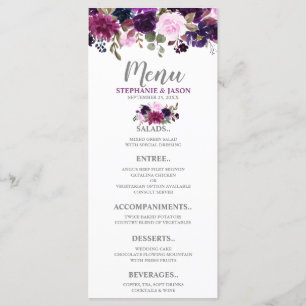 Menu du Mariage Boho Floral Lavender violet