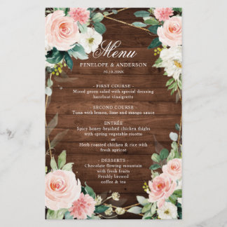 Menu du Mariage botanique en bois rustique