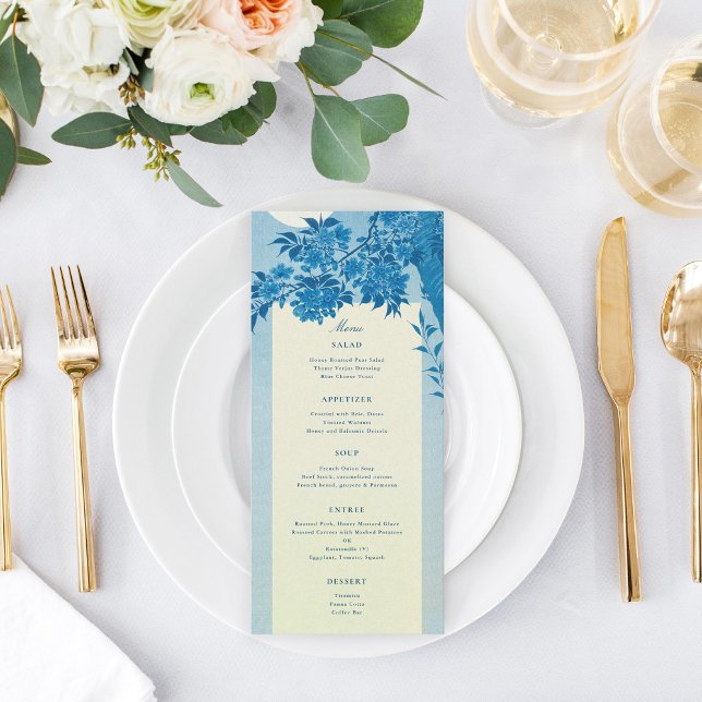 Menu du Mariage de fleurs de cerisier bleu japonai (Créateur téléchargé)